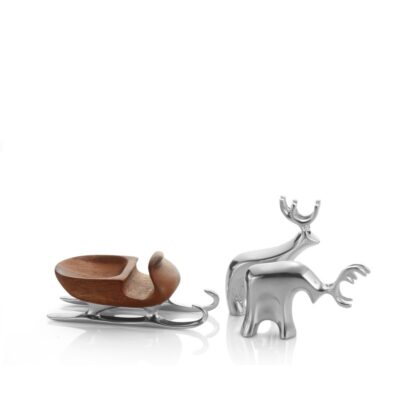 Decor Nambé  | Miniature Sleigh W/ Reindeer Set