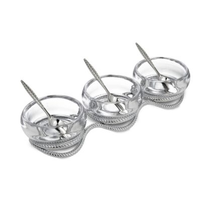 Serveware Nambé Condiment And Nut | Braid Triple Condiment Set W/ Spoons