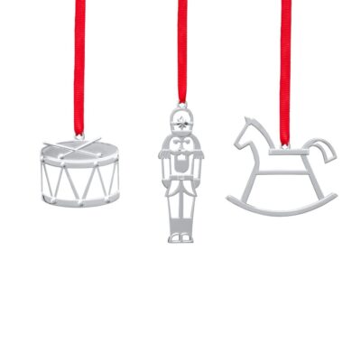 Decor Nambé  | Mini Ornament Set – Rocking Horse, Drum, Nutcraker (Set Of 3)