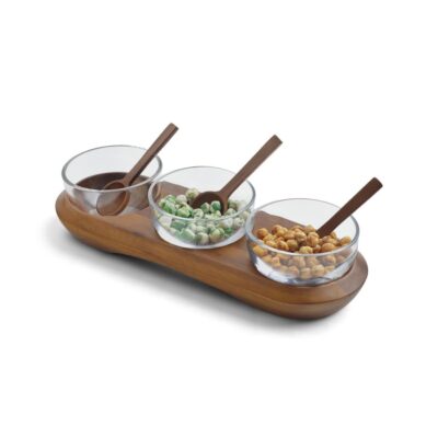 Serveware Nambé Condiment And Nut | Cooper Triple Condiment Server W/ Spoons